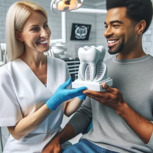 Dentist in Conyers showing a cross-sectional view of a tooth with a veneer to illustrate its impact on tooth structure.