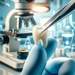 Close-up of a durable dental veneer being tested for strength in a dental lab in Conyers.